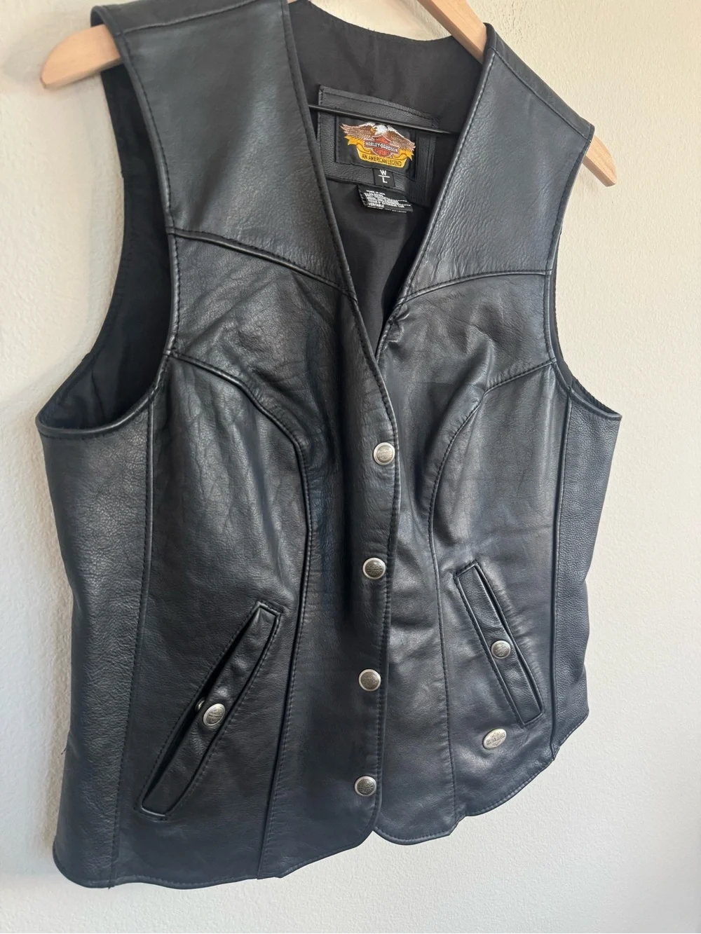 Harley-Davidson Women's Black Genuine Leather Motorcycle Vest USA Made Large
